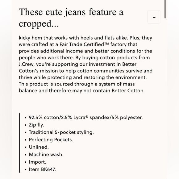 J. Crew 9” Demi-boot crop jean in Stay Black Wash. Size 34. NWT. - Picture 6 of 13